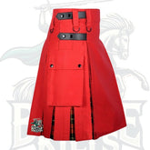 Red and Wallace Tartan Hybrid Kilt with Leather Straps – Bold, Stylish & Functional